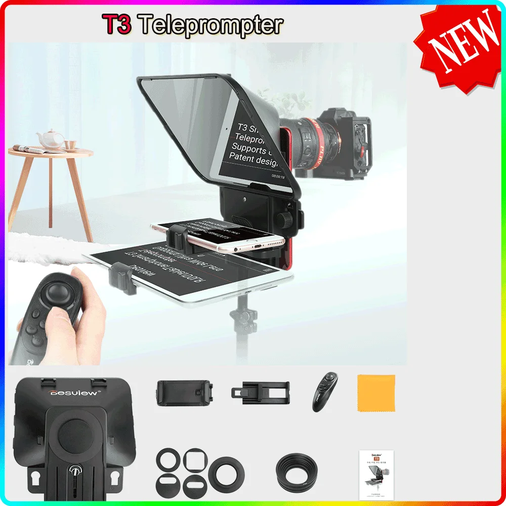

Bestview T3 Smartphone/Tablet/DSLR Camera Teleprompter with Remote Control Supports Wide Angle Lens for Speech Live Video