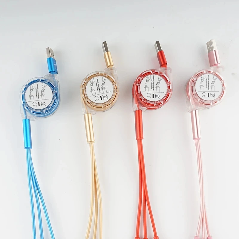 

1/2 PCS Retractable Data Cable 6 Colors 3-In-1 USB/Lighting/Type C 1M Fast Charge Line Mobile Phone Accessories