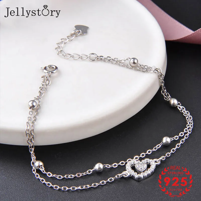 Jellystory 925 стерлингового серебра браслет для женщин сердце-shape форме благодаря чему