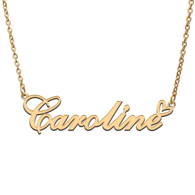 

Love Heart Caroline Name Necklace for Women Stainless Steel Gold & Silver Nameplate Pendant Femme Mother Child Girls Gift