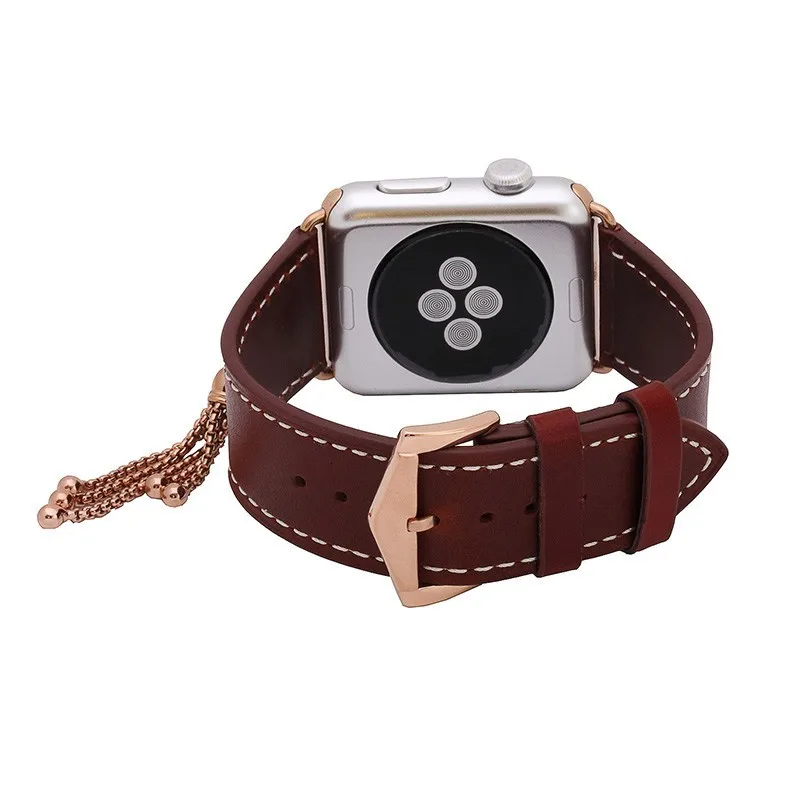 Ремешок для часов из натуральной кожи с адаптером для Apple Watch, 44 мм, 42 мм, серия 5, 4, 3, 2, 38 мм, ремешок с небольшими украшениями