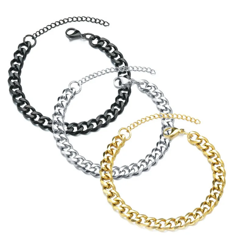 

2021 New Trendy Cuban Chain Men Bracelet Classic Stainless Steel 3/5/7mm Width Chain Bracelet For Men Women Jewelry Gift