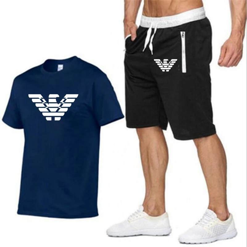 

2021Summer New Fashion Trend Men's Suit Personalized Fashion Printing Sports Short-Sleeved T-shirt + Sports Casual Short Suit