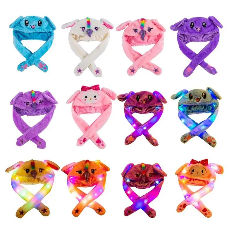 Funny Plush Rabbit Ears Hat Airbag Toy Hat Pinch Up Down Moving Ears Luminous Play Toys Cosplay Accessories Children Gift