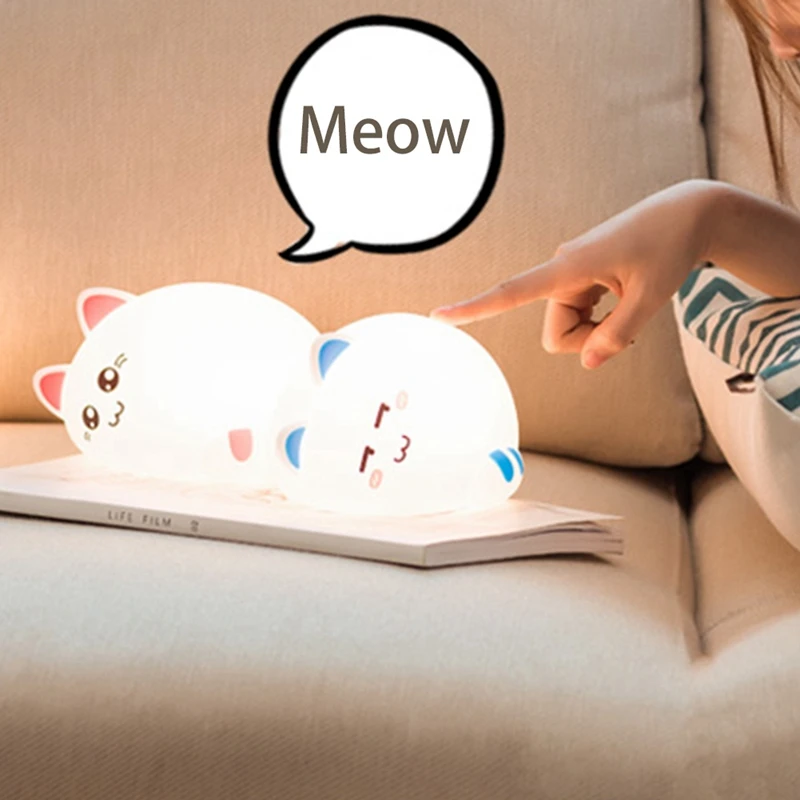 

LED Colorful Cat Silicone Night Light Bedroom Child Sleep Feeding
