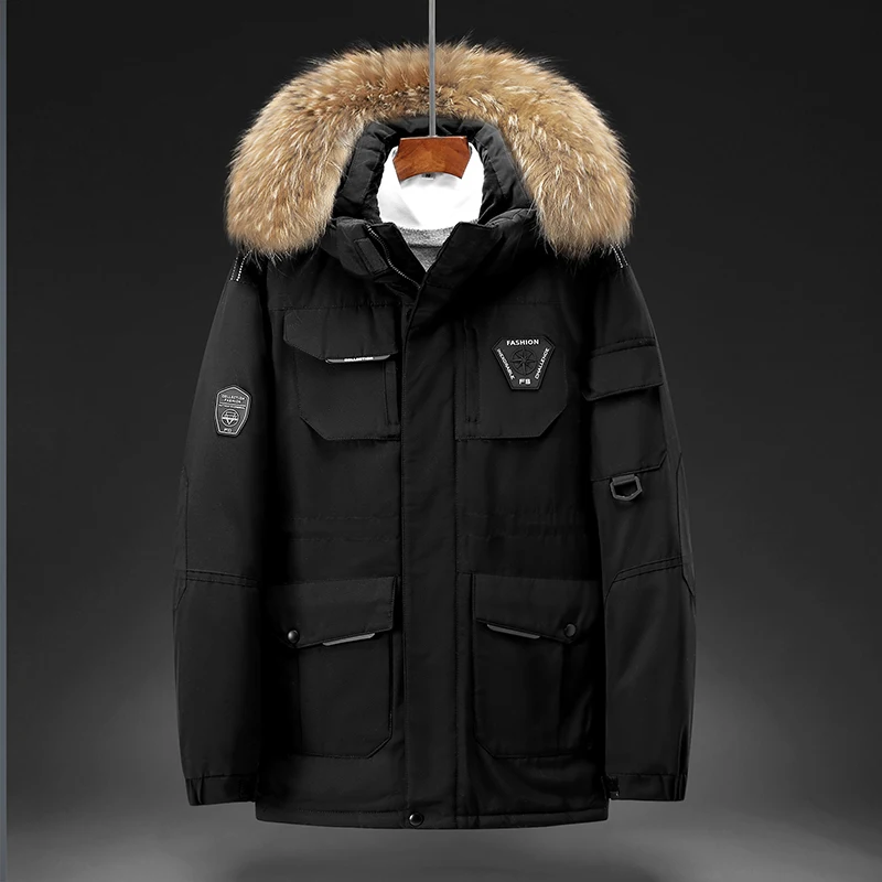 NEW2021 Winter New Men Solid Color Parkas White Duck Down Men's Stand Collar Warm Thick Jacket Male Detachable Hat Casual Parka