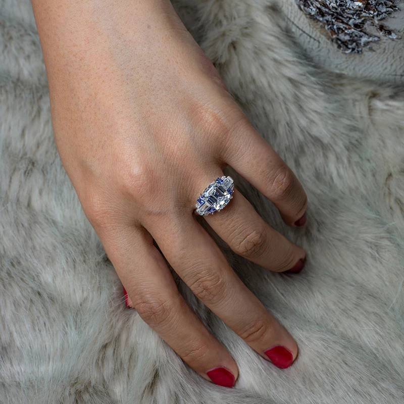 

OEVAS Vintage 100% 925 Sterling Silver Emerald Citrine Sapphire Aquamarine Gemstone Wedding Engagement Couple Ring Jewelry