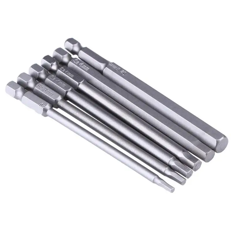 6pcs 100mm Length 1/4 Inch Hex Shank Magnetic Hexagon Head Screwdriver Bit Set H2.5 H3 H4 H5 H6 H8 Drill 1 | Инструменты