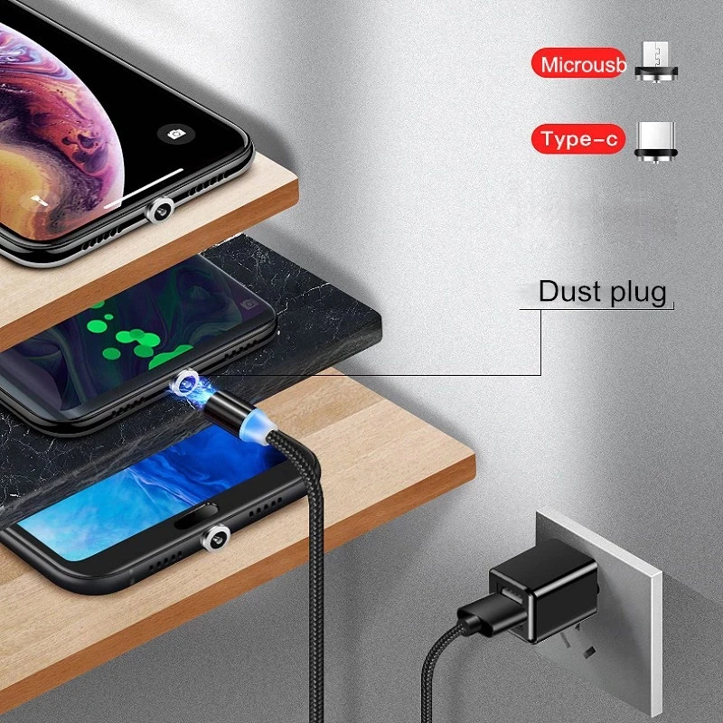 

3 in 1 Magnetic Cable Micro USB C Cable LED Mobile Accessories Smartphones Magnetic Charger Type C Cable Telephone Charging Wire