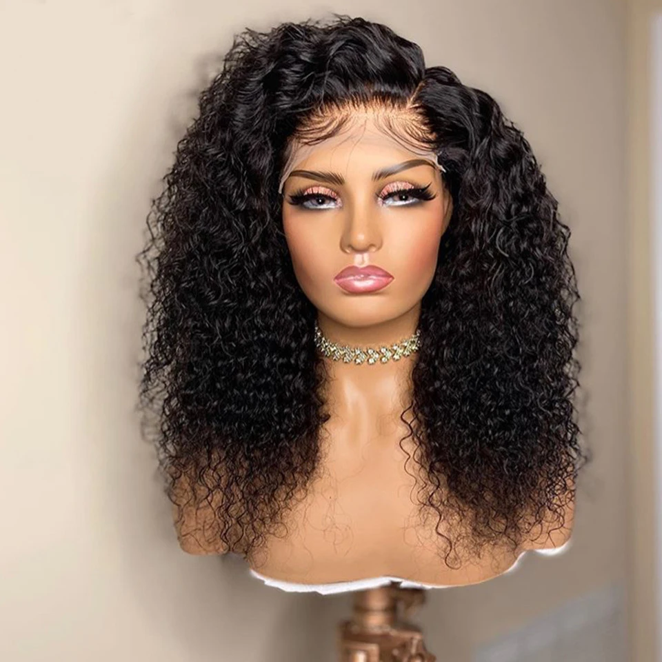 

12Inch 180%Density Short Bob Kinky Curly Synthetic Lace Front Wig For Women With Baby Hair Heat Resistant Fiber Hair Daily Wigs