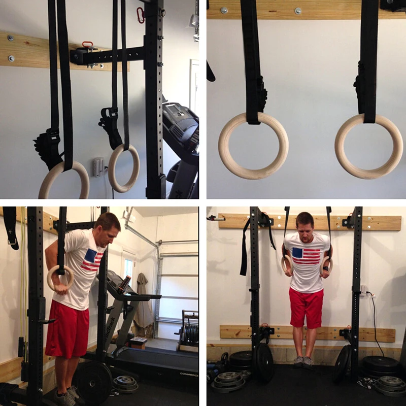 

Wood Gymnastic Rings 28mm Gym Rings with Adjustable Long Buckles Straps for Workout Home Gym Cross Fitness EDF88