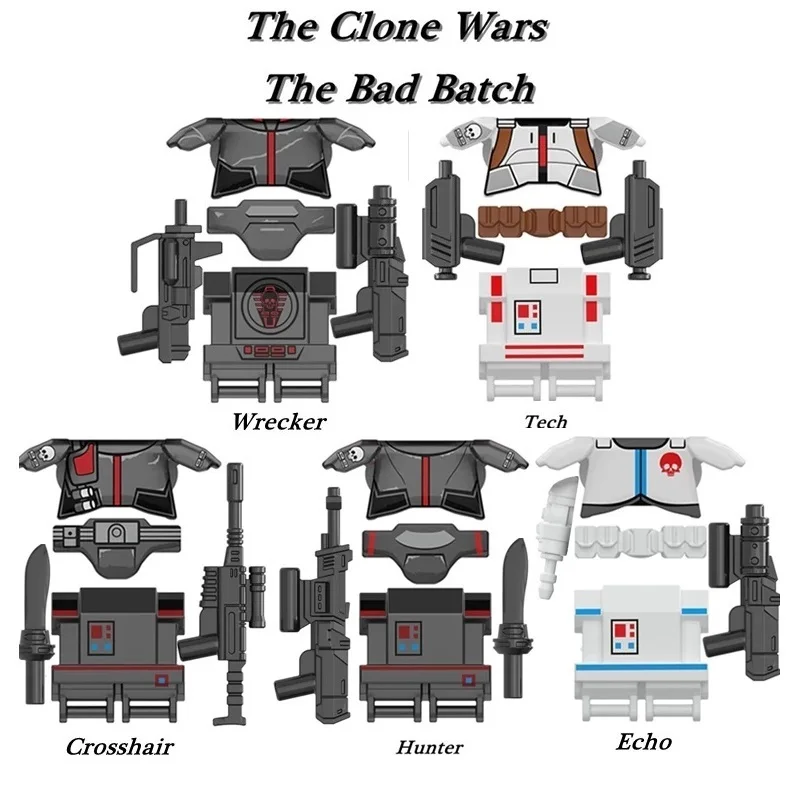 

Clone Wars The Bad Batch Troopers Hunter Crosshair Tech Wrecker Echo Building Blocks Brick Star Action Figure Wars Toy Kid