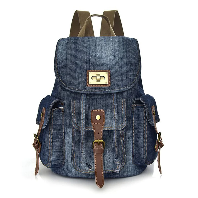 

woman backpack denim