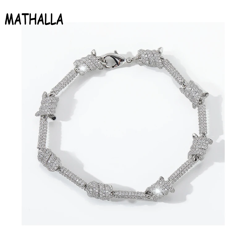 

MATHALLA Individuality Wire Chain Cuban Chain Bracelet Micro Pave Zircon Gold Silver Men's Hip Hop Jewelry Women