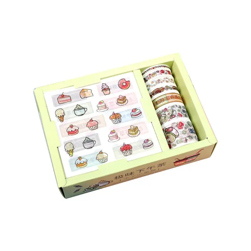 

Kawaii Gift Package Sticker with 7pcs Washi Tape Set Scrapbooking Masking Tapes 090F