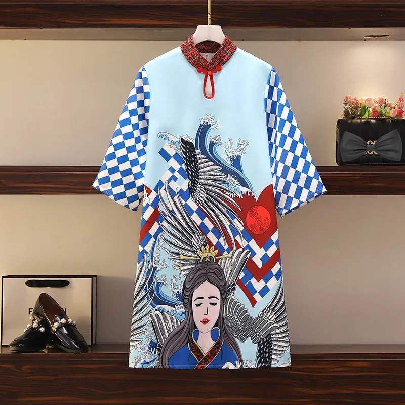 Женское платье в китайском стиле Ципао свободное повседневное короткое