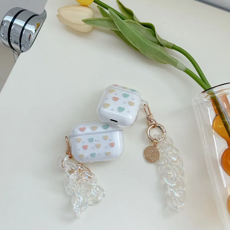 

Colorful Hearts Love Transparent Clear Case for AirPods 2 Pro 3 Cases Earphone Charging Box Accessories Crystal KeyChain Funda