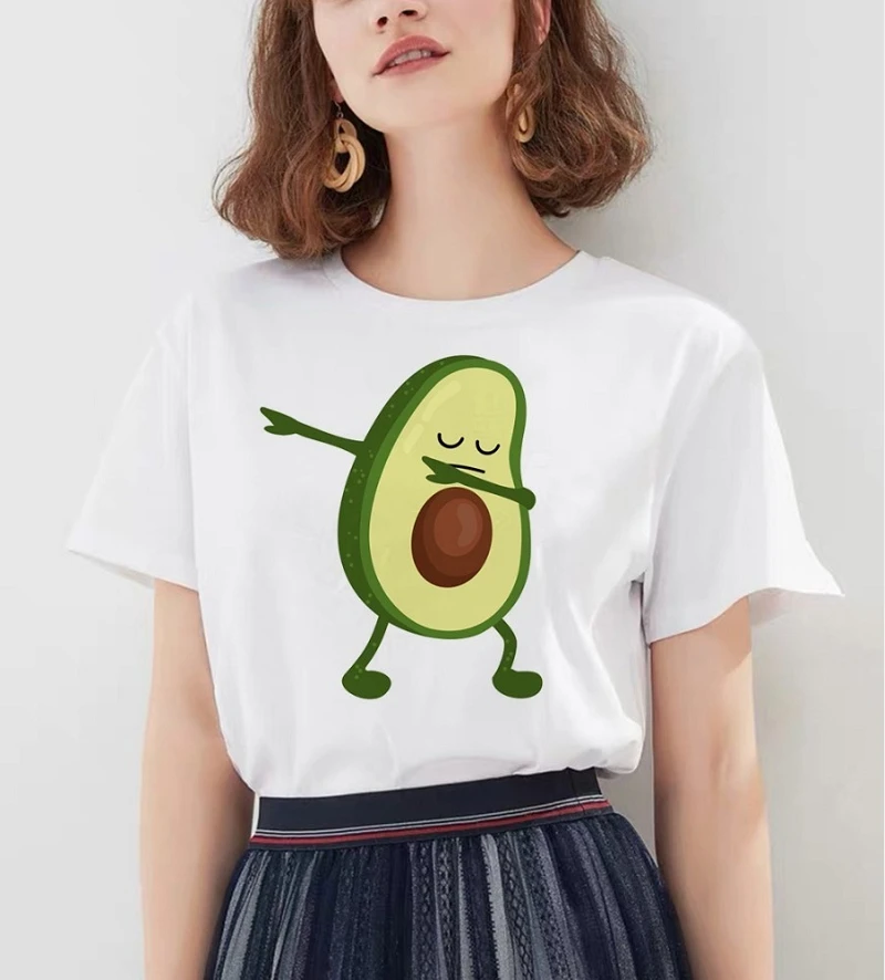 Kawaii Мультфильм авокадо короткий рукав Футболка женская мода Harajuku Повседневная