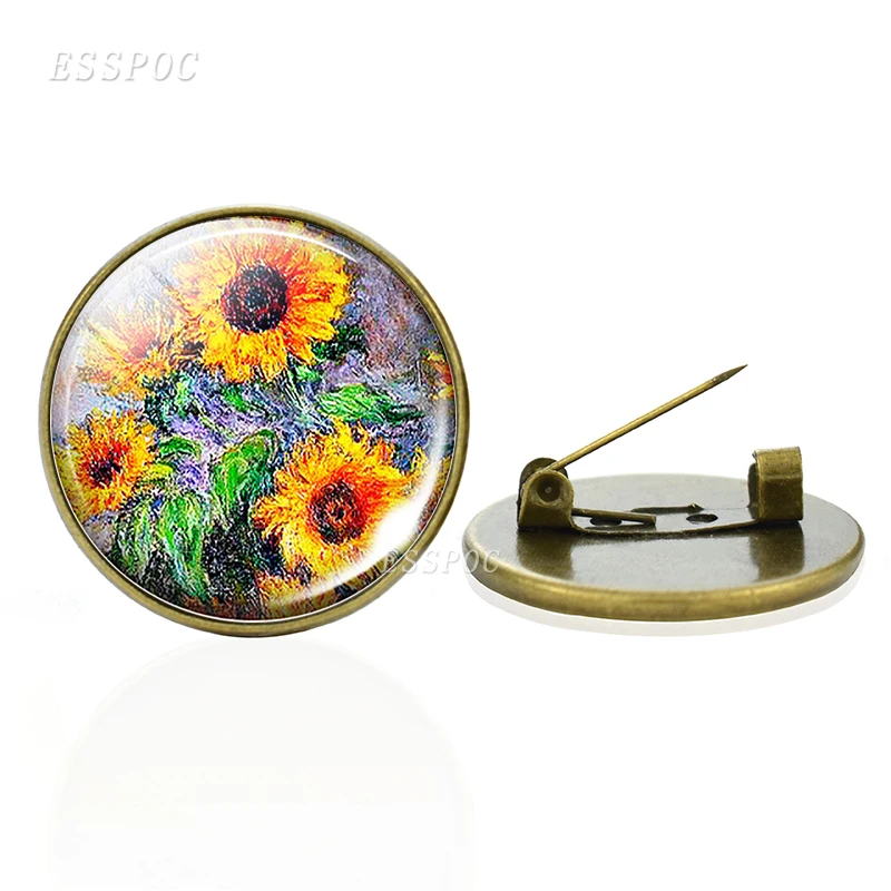 Картина маслом Ван Гога брошь в виде подсолнуха булавка стеклянный купол
