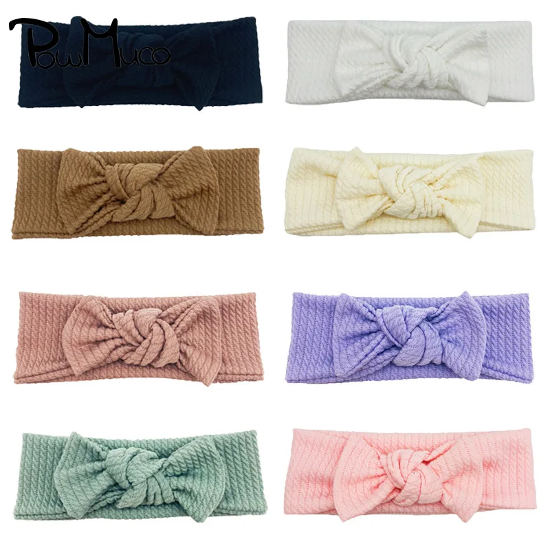 

Powmuco 19*7.5 CM Soft Comfortable Baby Girls Headband Solid Color Striped Bowknot Infant Hairband Bows Headwear Holiday Gifts