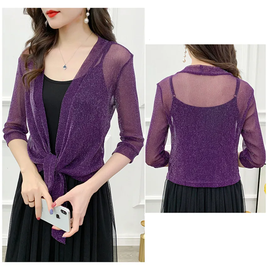 Новинка летняя женская блузка Gowyimmes Женский однотонный кардиган Короткие блузки