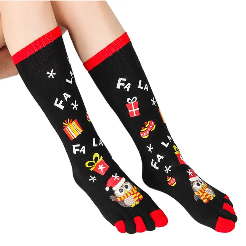 

Womens Cute Cartoon Christmas Winter Warm Five Toes Slipper Crew Socks Holiday