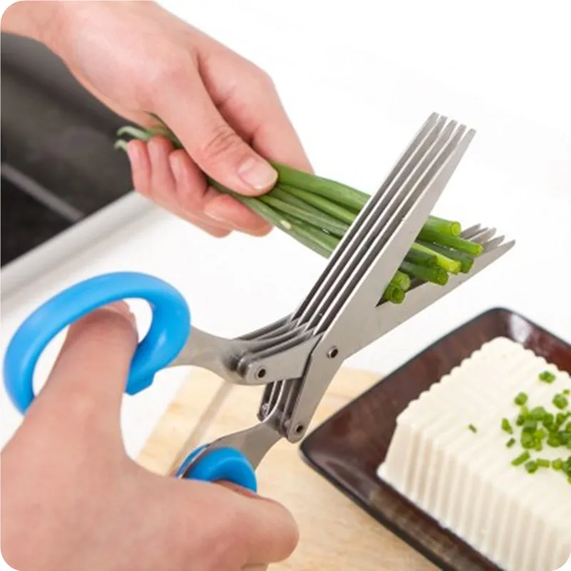 

High-quality 19cm Minced 5 Layers Basil Rosemary Kitchen scissor Shredded Chopped Scallion Cutter Herb Laver Spices Cook Tools