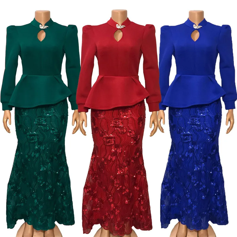 

Elegant Sequin Dress Women Long Sleeve Bodycon High Neck Party Night Dresses Vintage Long Dress Plus Size Red Blue