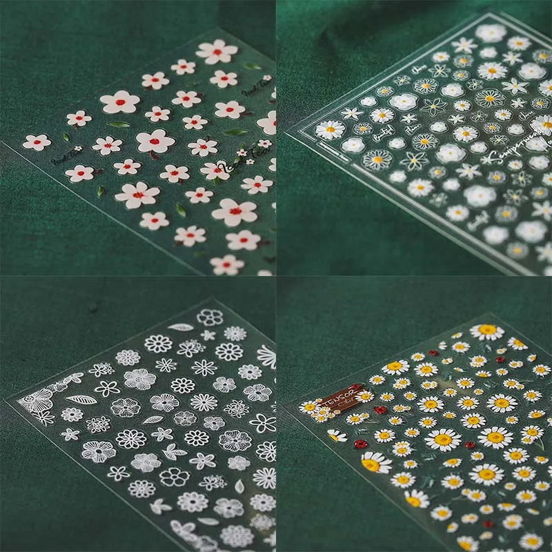 

Charm Flower Christmas Nail Stickers Decal Letter Acrylic Engraved Manicure Nail Art 3D Relief Daisy DIY Transfer Nail Decor