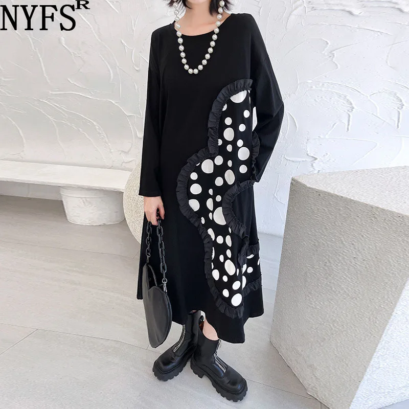 

NYFS 2022 New Spring Autumn Long Sleeve Woman Dress Vestidos Robe Elbise Fashion Korean Printed Long Dress