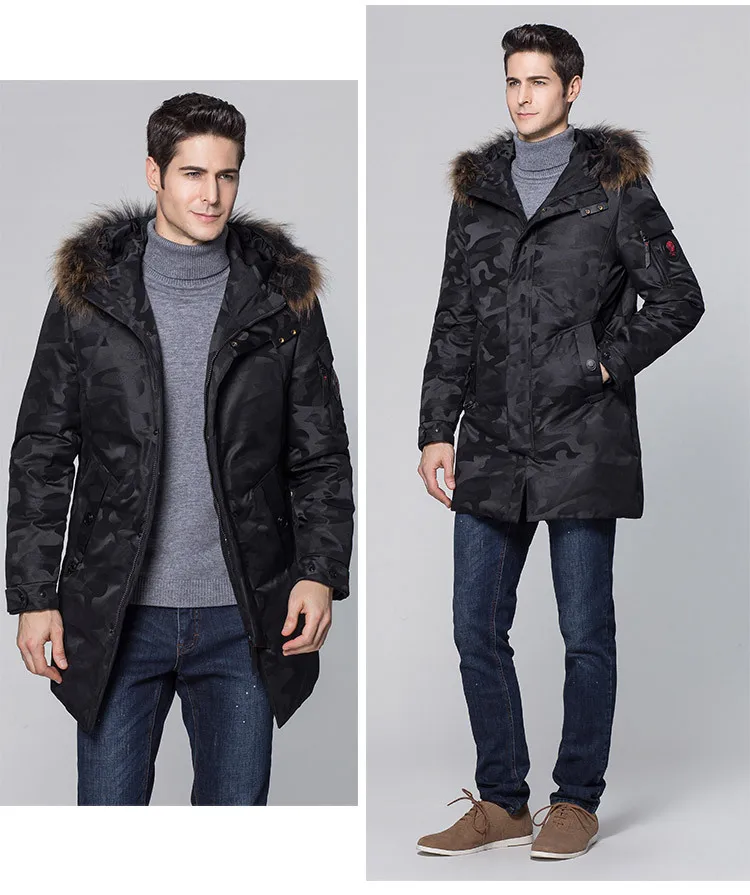 Новинка 2021 зимнее Мужское пальто на утином пуху с натуральным мехом енота капюшоне Мужская теплая парка