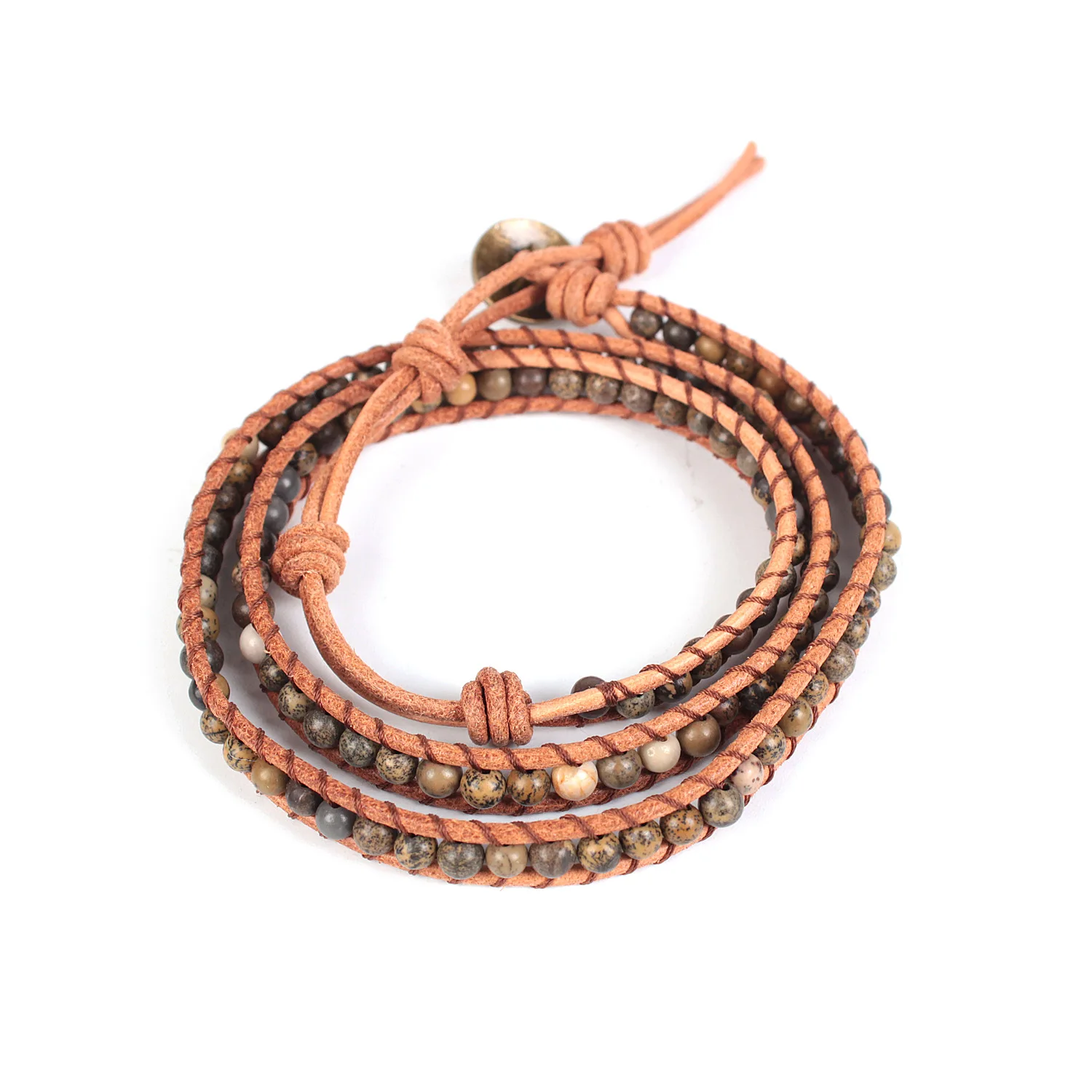 

3Strand Leather Wrap Bracelet Semiprecious Stone Chain Beaded Statement Bracelet Boho Jewelry Dropshipping Wholesale