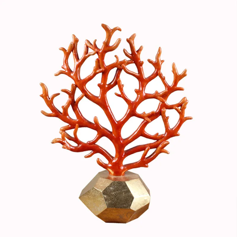 

Chinese Orange Coral Sculpture Luxury Statue Creative Desktop Art Fengshui Ornament Retro Figurine Home Decoration Accessories