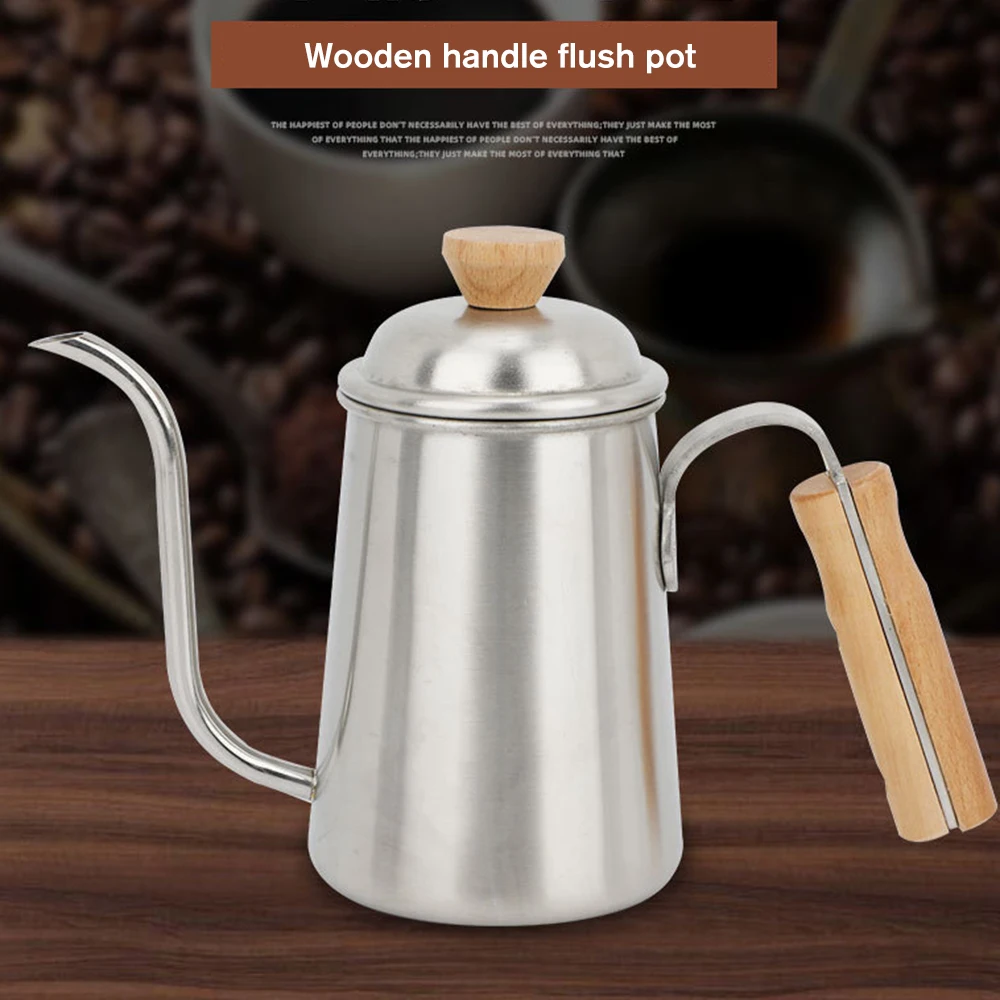 

650ML Stainless Steel Gooseneck Drip Kettle Pour In Coffee Pot Long Narrow Mouth Pot Kettle Wooden Handle Pitcher Tea Coffee Pot