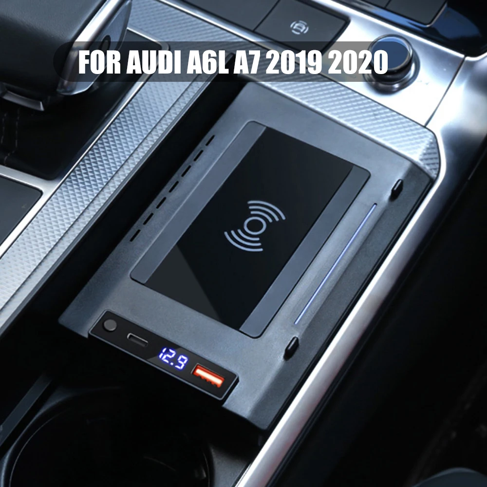 Car Wireless Charger For Audi A6L A7 2019 2020 15W Central Control Cigarette Lighter Install Mobile Phone Wireless Fast Charging