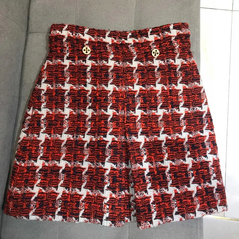 

2020 Autumn Ladies High Quality Red Plaid Tweed Skirts