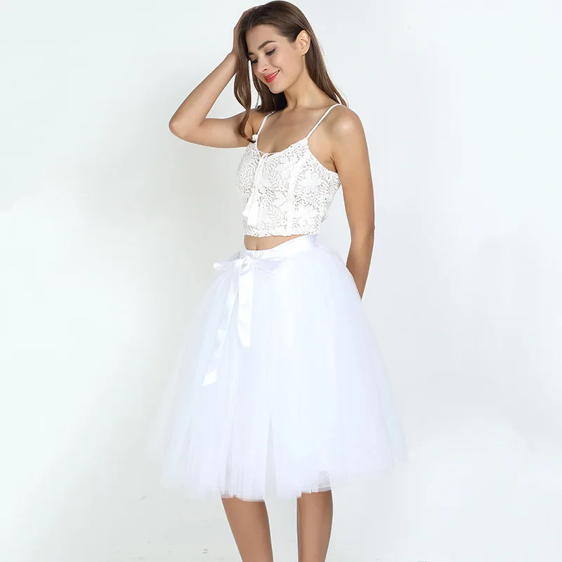 Summer Sexy 7 Layer Tulle Skirt Girls Sweet Cute Hollow Out Pleated Elegant Dance Mesh Formal Princess Tutu Skirts High Waist | Женская