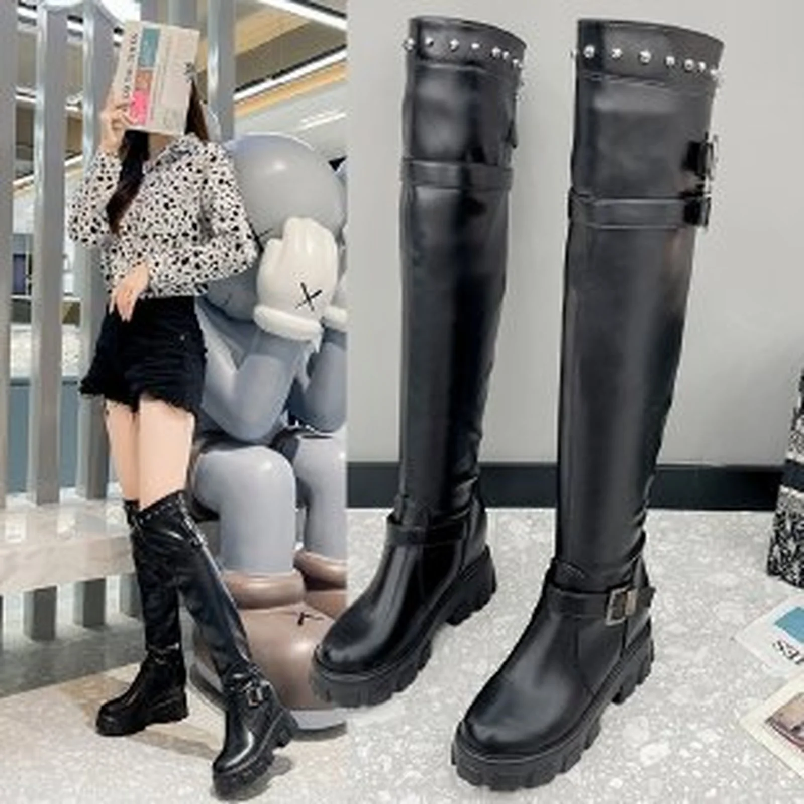 

2021 New Winter Women High Heels Over-the-Knee Shoes Punk Fashion Motorcycle Gladiator Sexy Women Pumps Goth Designer Boots lady