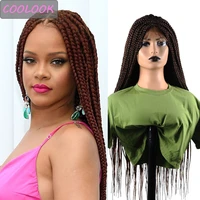 ombre brown braided lace front wigs with baby hair 30 inch long box braids wigs for black women synthetic lace front cosplay wig