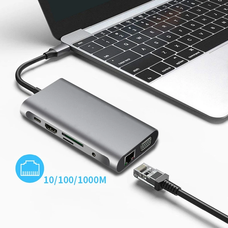 Usb-хаб C 10 в 1 Thunderbolt 3 Type адаптер док-станция USB 0 порт 4K HDMI 1080P VGA RJ45 Gigabit Ethernet для Macbook