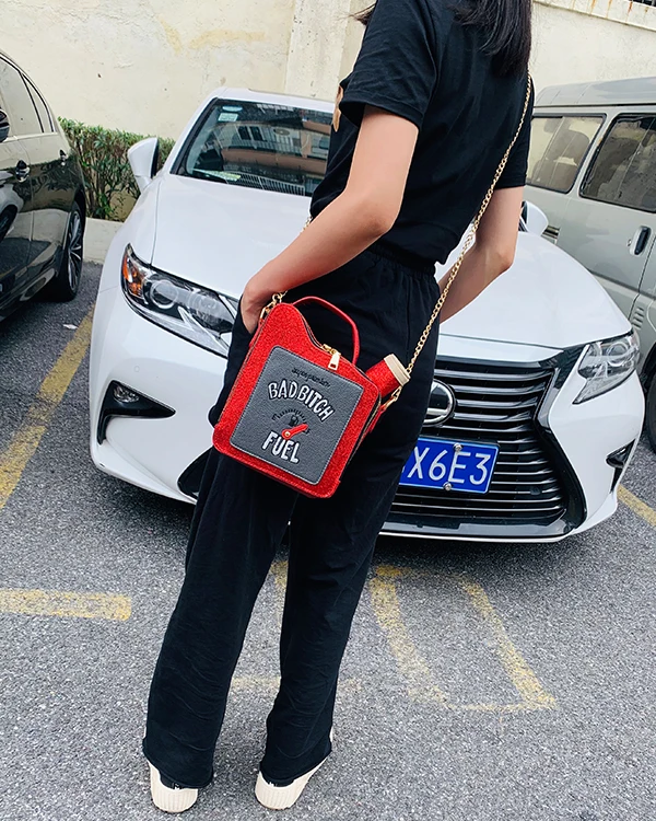 Fashion Fun Embroidery Letters Gasoline Bottle Shape Women Chain Purse Handbag Shoulder Bag Ladies Mesenger Clutch Totes | Багаж и сумки