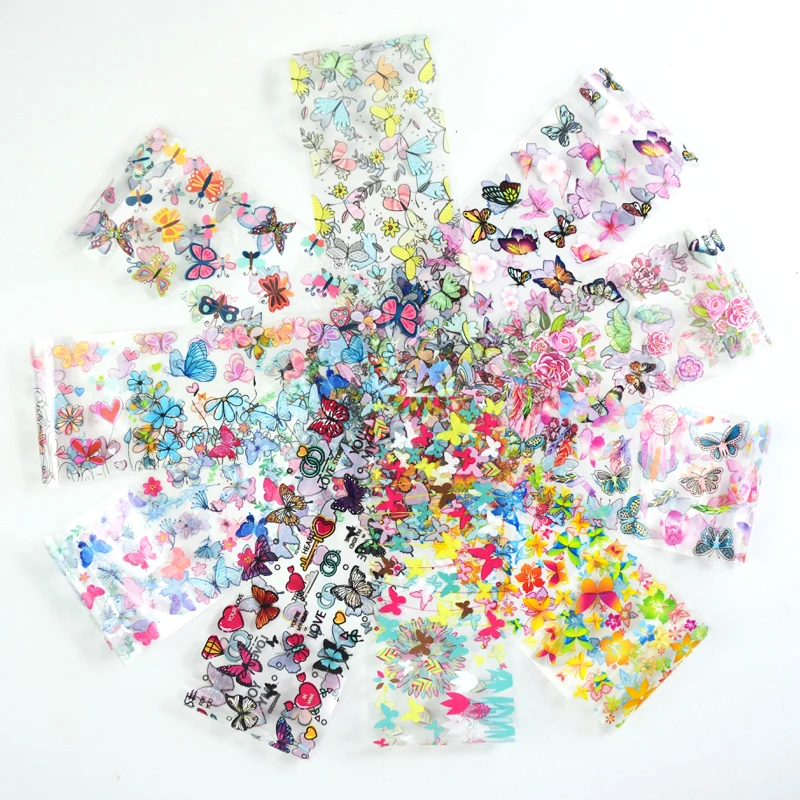 

10pcs Butterfly Design Foil for Nail Art DIY Flowers Transfer Foils Paper Decal Sticker Manicure Decoration 4*20cm