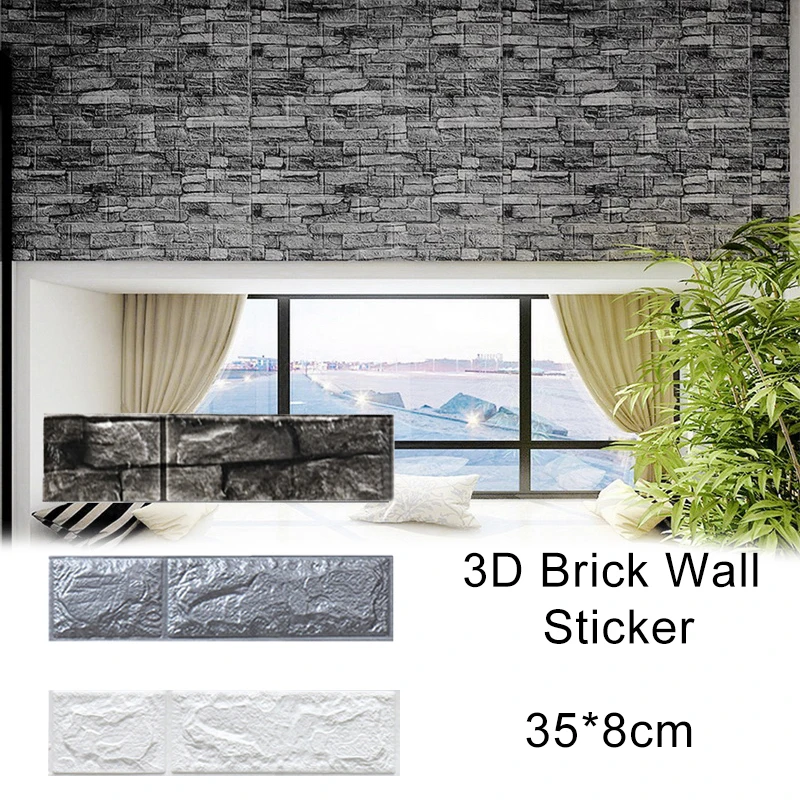 

3 Styles Brick Wall Sticker TV Background Waterproof Anti-Collision Foam Wallpaper Self-Adhesive For Living Room Bedroom 35*8CM