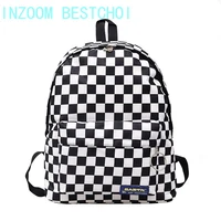 2021 hot sale black and white plaid backpack casual nylon outdoor travel backpack college style student school bag