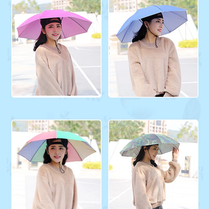 Открытый зонтик шляпа новинка складной дождливый день свободные руки Радуга