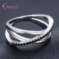 simple trendy 925 sterling silver opening ring multi layer line cross mosaic zirconia ring bague anillos for women jewelry