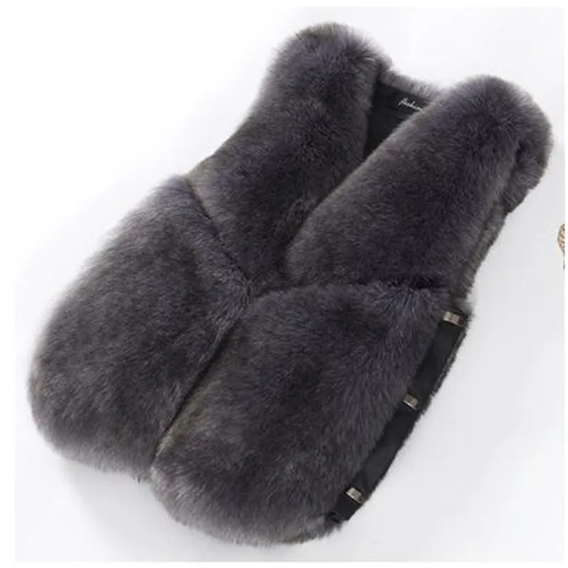 dark grey Новые женские короткие зимние осенние повседневные жилетки из искусственного меха с v-образным вырезом Chalecos Para Mujer однотонные жилеты из искусственного меха S/2Xl J3059 - Цвет: dark grey