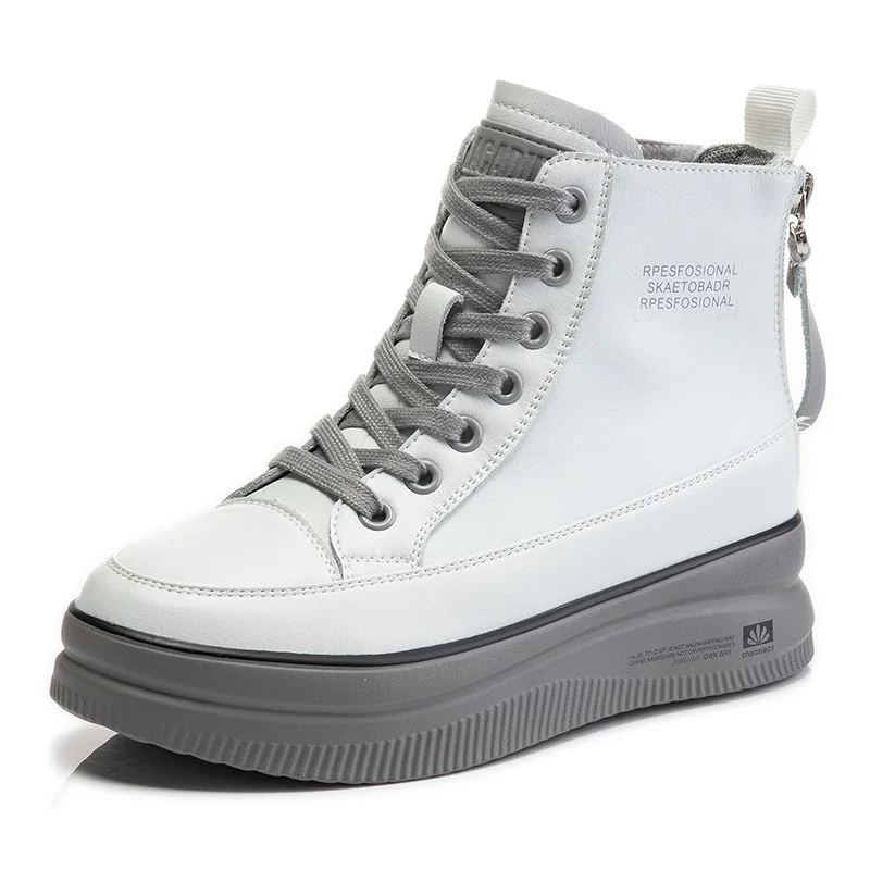 

Genuine Leather Boots Female Women Shoes Winter Sneakers Female Vulcanized Shoes Flat Casual Platform Sneakers High Top Zipper