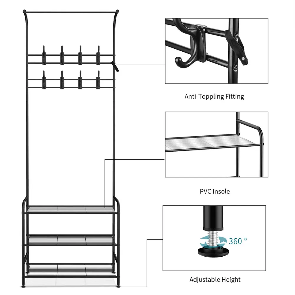Coat Stand Clothes Rack Airer Shoe with 7 Hooks Hanging Shelf Home Bedroom Storage Garment Organizer | Дом и сад