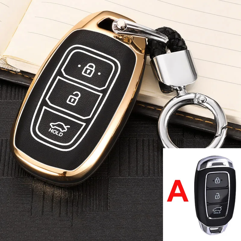 A Gold Цинковый сплав автомобильный чехол для дистанционного ключа для hyundai Elantra Solaris KONA Kauai Encino I30 ix35 Grandeur Ig Santa Fe - Название цвета: A Gold